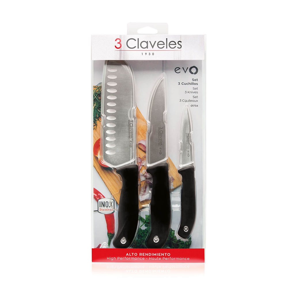 4131734 Juego x 3 cuchillos de cocina mango plástico 3 CLAVELES - Imagen 1