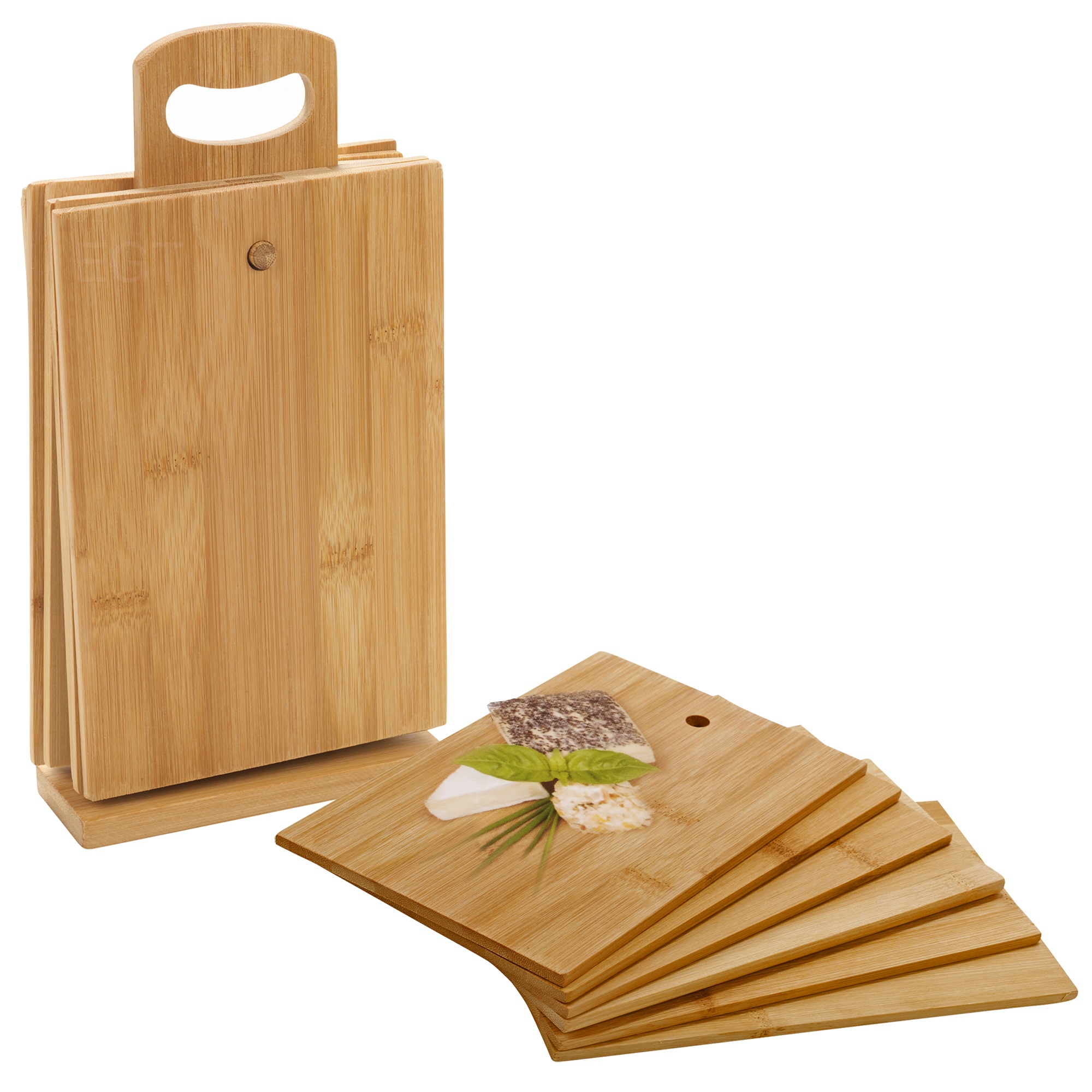 7pcs-bamboo-chopping-board-set-stand- Juego x 6 tablas en madera con soporte - Imagen 1