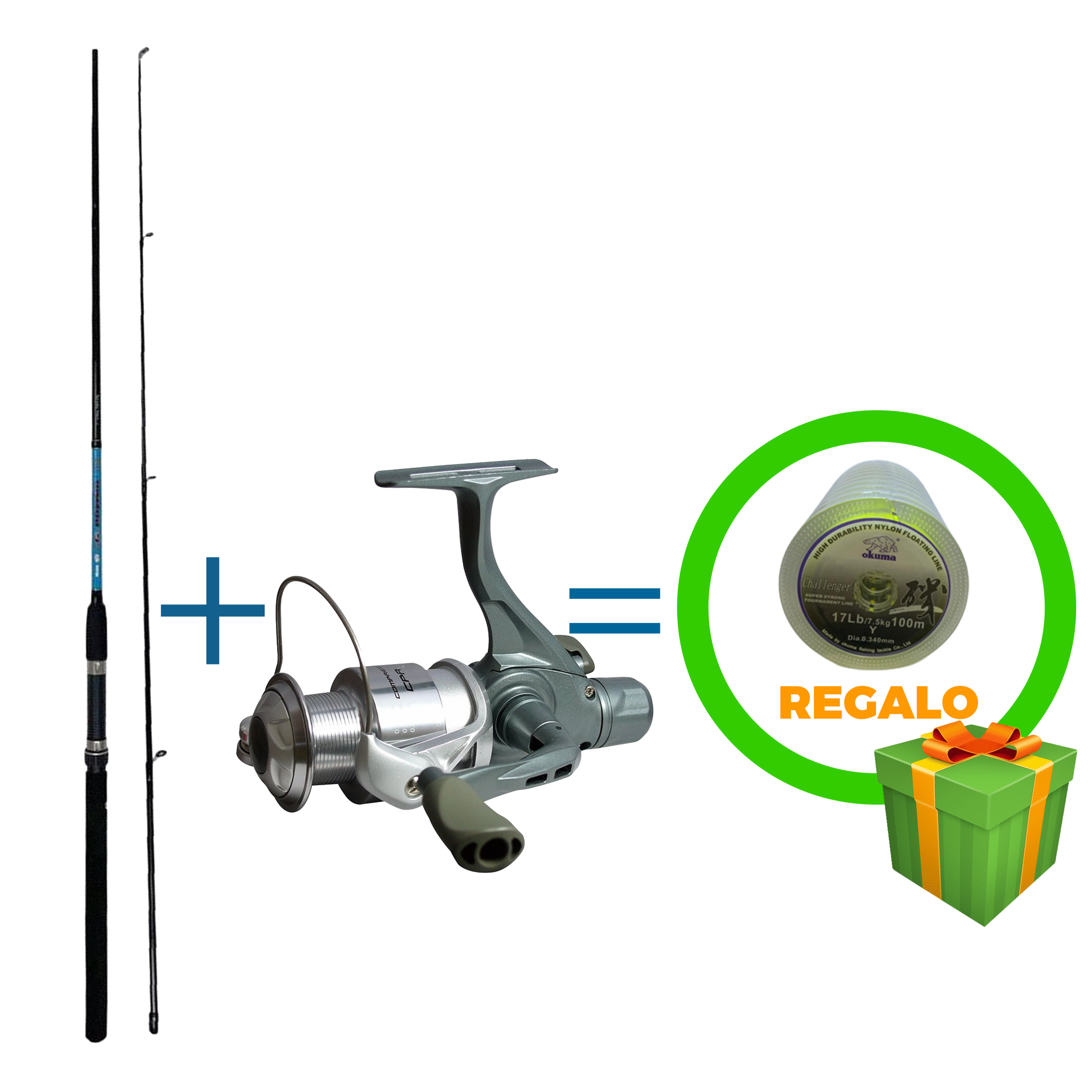 Foto combo Okuma II Combo pesca: Caña 1.80 mts G-Power + Reel Compressa 40 + Tanza OKUMA - Imagen 1