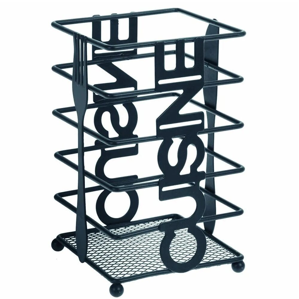 Porta Cubiertos Metal b Porta cubiertos rectangular metálico negro - Imagen 1