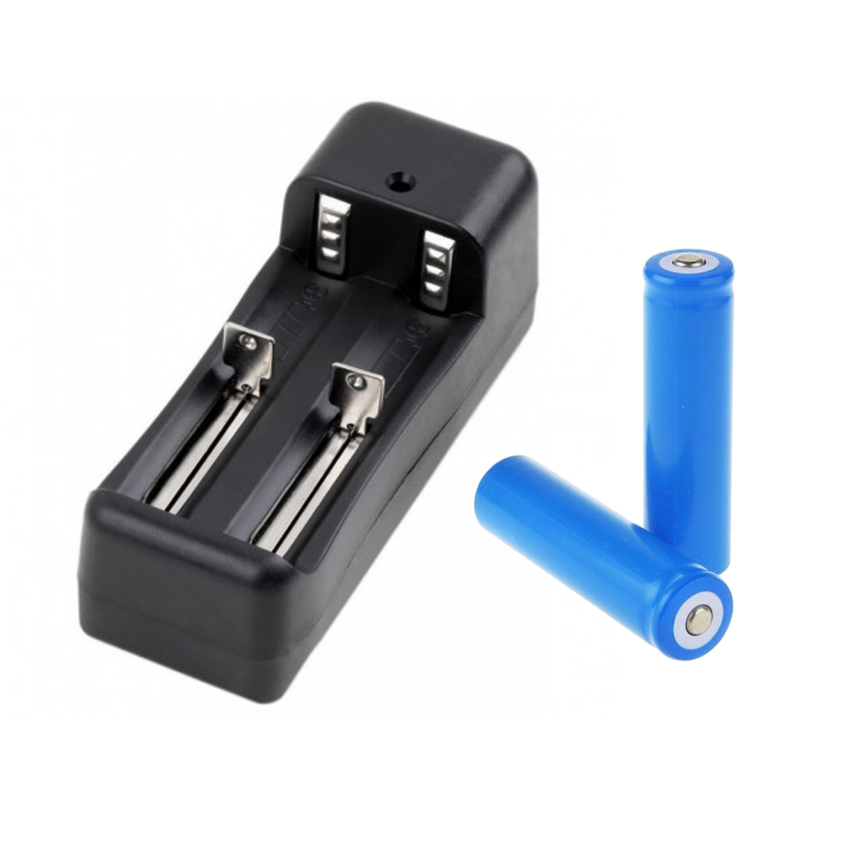 cargador + pilas Cargador doble + 2 pilas / baterías litio 18650 3.7 Volt - Imagen 1