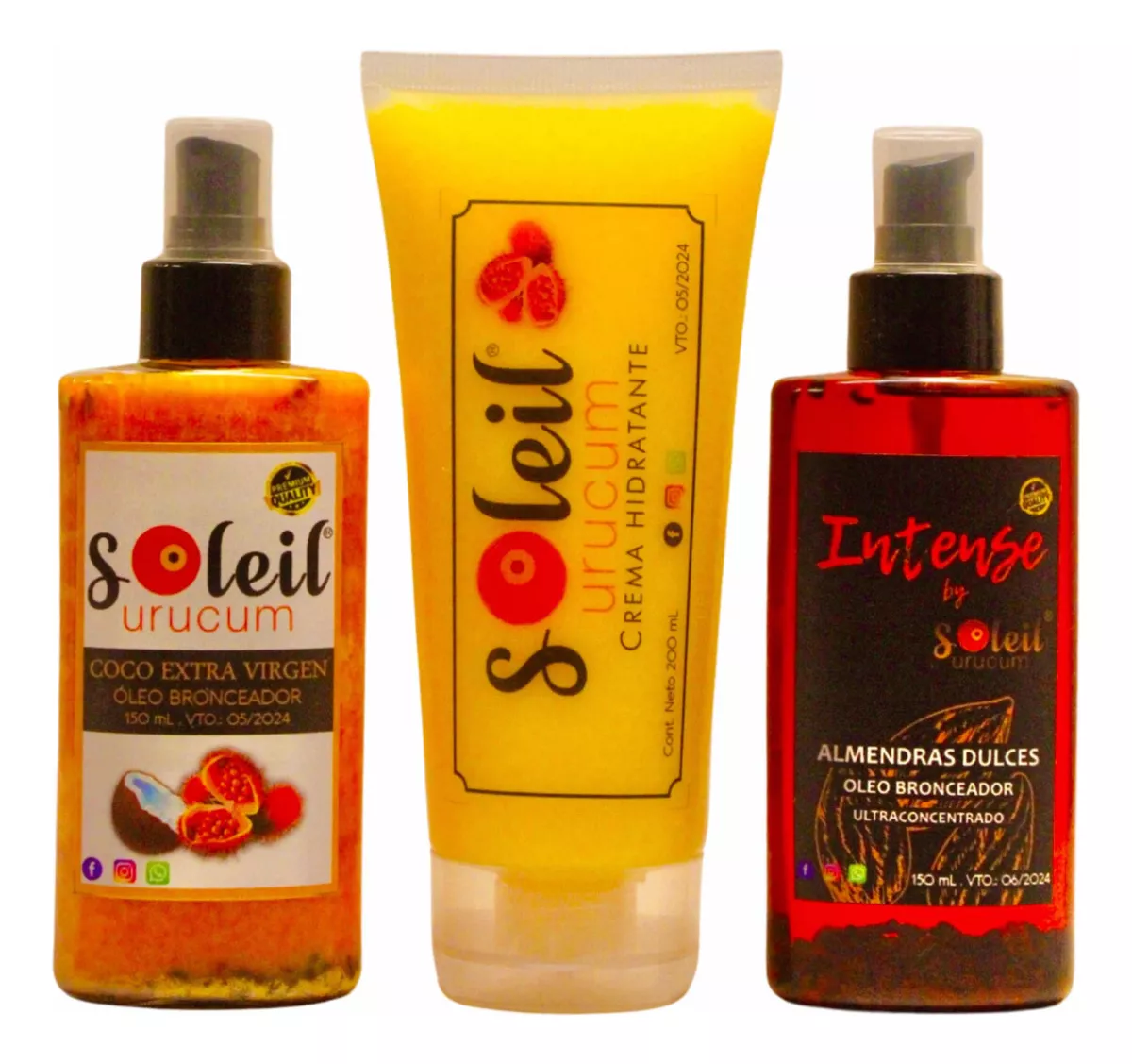 pack Pack x óleo bronceador Almendras dulces + bronceador coco virgen + crema hidratante URUCUM - Imagen 1