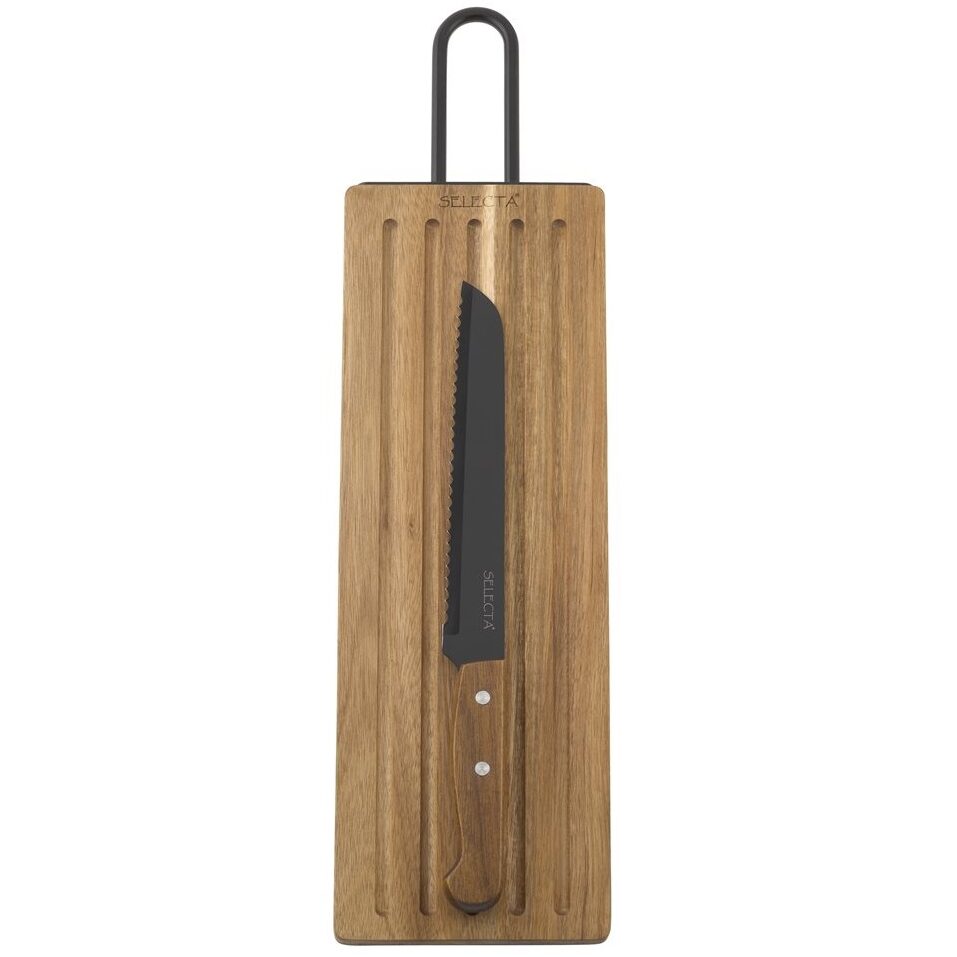 Tabla de madera más cuchillo de pan Set de tabla madera de acacia + cuchilla para pan - Imagen 1