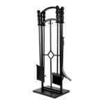 Set de pala + atizador + cepillo con soporte para parrilla o estufa a leña