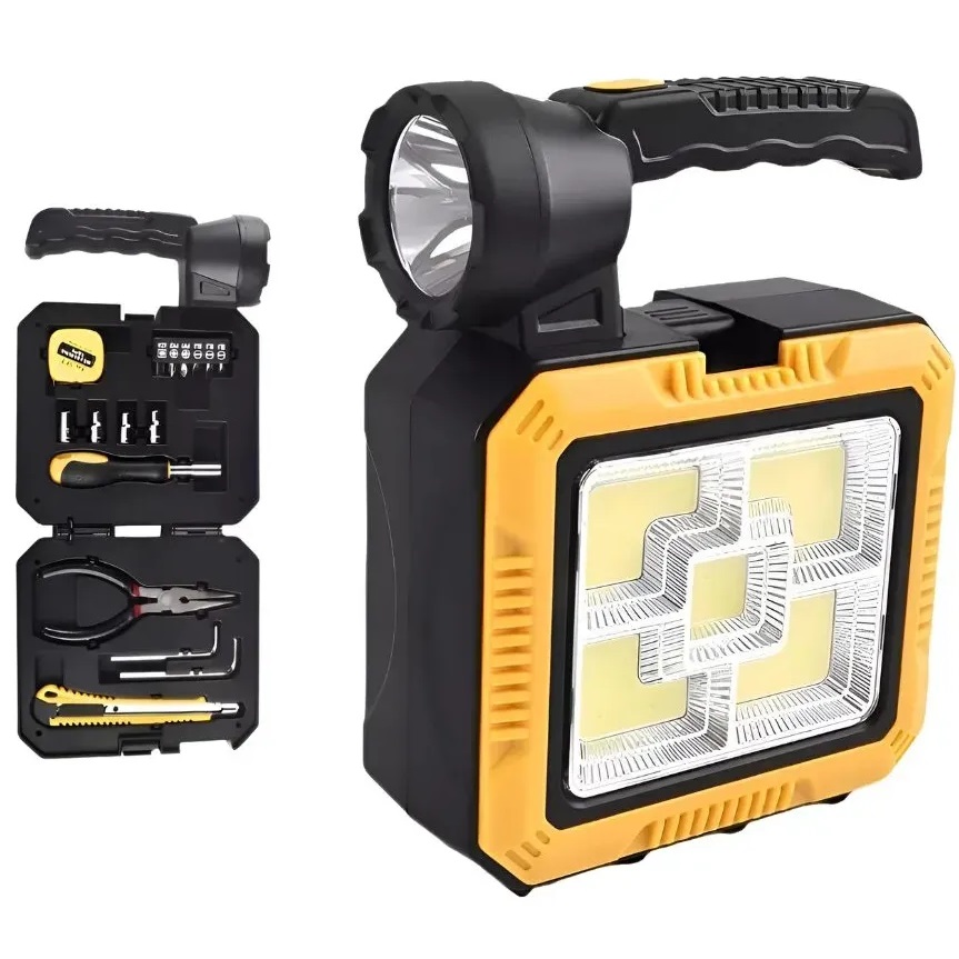 Kit 16 piezas y linterna LED Linterna LED + farol carga solar + kit 16 herramientas - Imagen 1