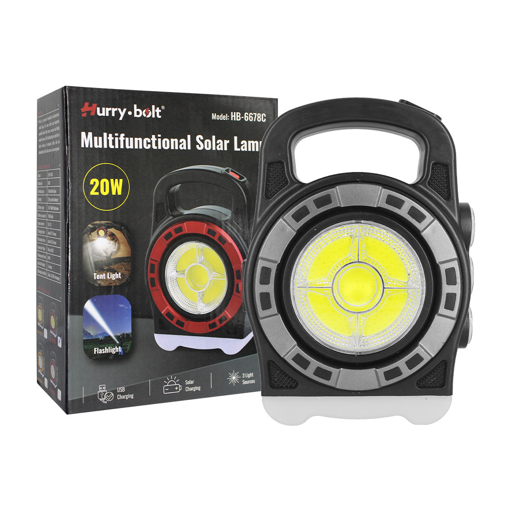 lampara-hurry-bolt-20w-hb-6678c-usbsolar-led-2400mah- (1) Farol + linterna LED recargable USB y solar - Imagen 1