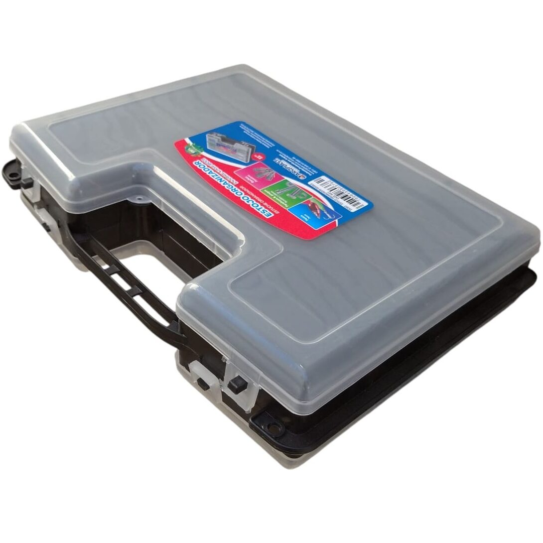 Organizador doble negro y transparente Caja organizador doble con separadores - Imagen 1