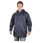 Campera en Nylon/ Pvc con capucha, reflectivo y forro polar