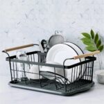 Escurridor de platos en hierro y madera NEGRO