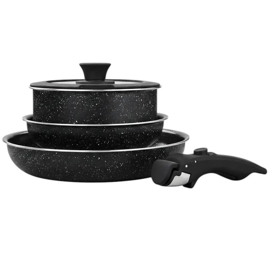 Juego de bateria con mango desmontable negro SELECTA 5 Juego x 5 piezas de ollas batería de cocina Negro SELECTA - Imagen 1