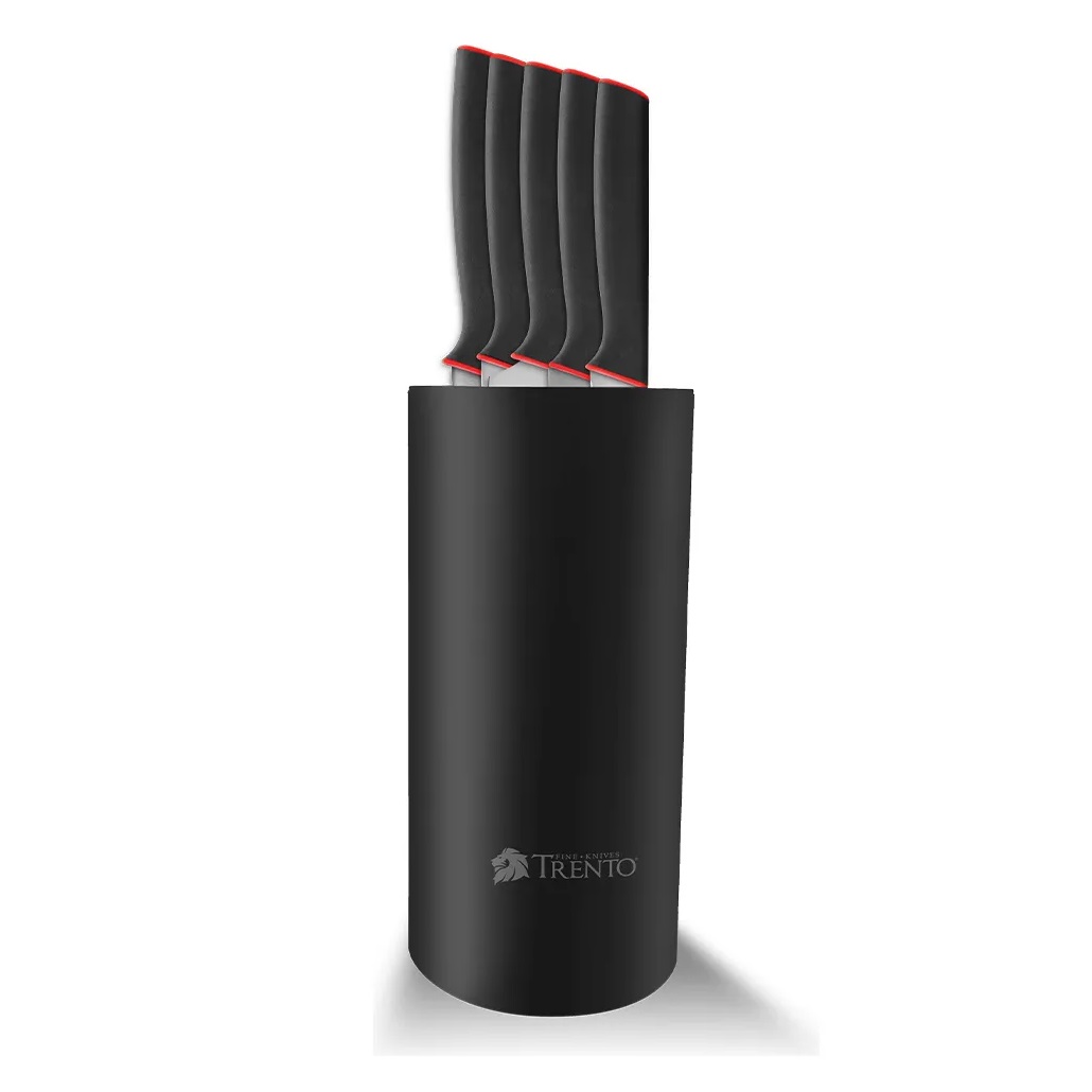 Juego x 5 cuchillos con soporte plateado Essentials PP TRENTO 8 Juego x 5 cuchillos con soporte negro Essentials PP TRENTO - Imagen 1
