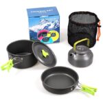Set de olla, sartén, caldera y cubiertos para camping