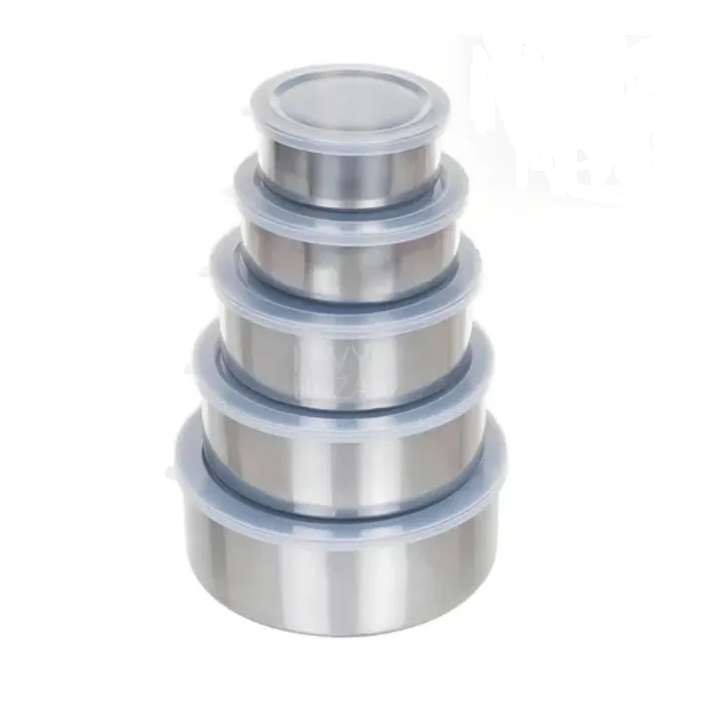 Juego 5 tuppers acero inoxidable c Juego x 5 tuppers / viandas ACERO varias medidas - Imagen 1
